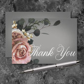 Rosa Rose Grau Hochzeit Dankeskarte
