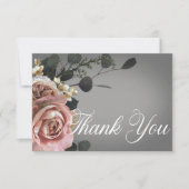 Rosa Rose Grau Hochzeit Dankeskarte (Vorderseite)