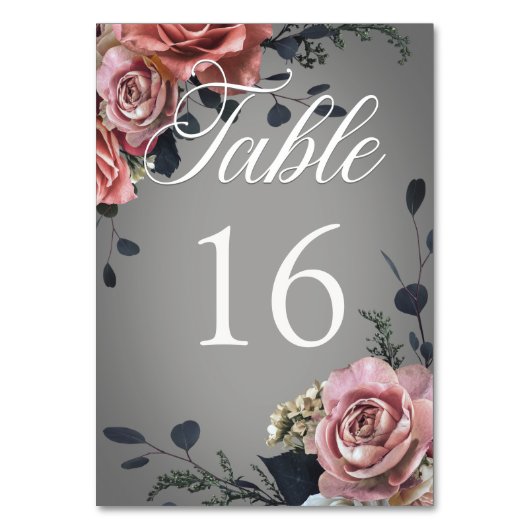 Rosa Rose Grau Hochzeit Tischnummer (Rückseite)
