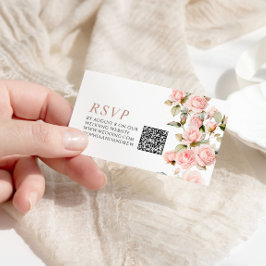 Rosa Rose & Greenery Blätter Hochzeiten QR Code UA Begleitkarte