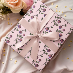 Rosa Rose Hand-Illustrierter Frühling Blütenpflanz Geschenkpapier
