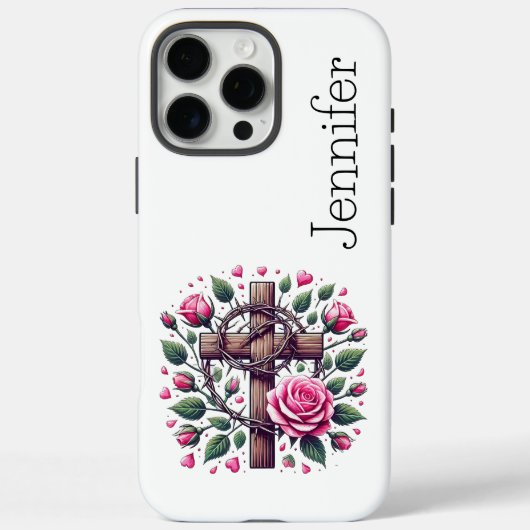 Rosa Rose Herz Faith Cross iPhone Case-Mate iPhone Hülle (Rückseite)