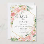 Rosa Rose Hexagon mit rosa Rose speichern Sie die  Save The Date (Vorderseite)