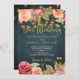 Rosa Rose-Hochzeit Einladung