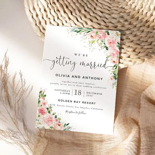 Rosa-Rose-Hochzeit - Einladung