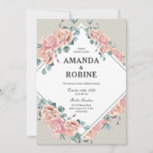 Rosa-Rose-Hochzeitsempfang Einladung (Vorderseite)