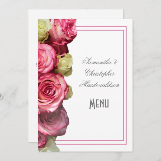 Rosa Rose Hochzeitsmenü Menükarte (Vorne/Hinten)