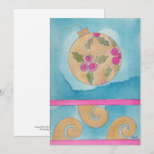 Rosa Rose & Holly Ornament - Weihnachtskarte Ankündigung (Vorne/Hinten)