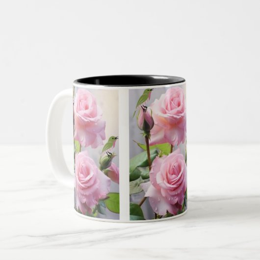 Rosa Rose & Hummingbird Tasse-Delikatesse Nature C Zweifarbige Tasse (Vorderseite Links)