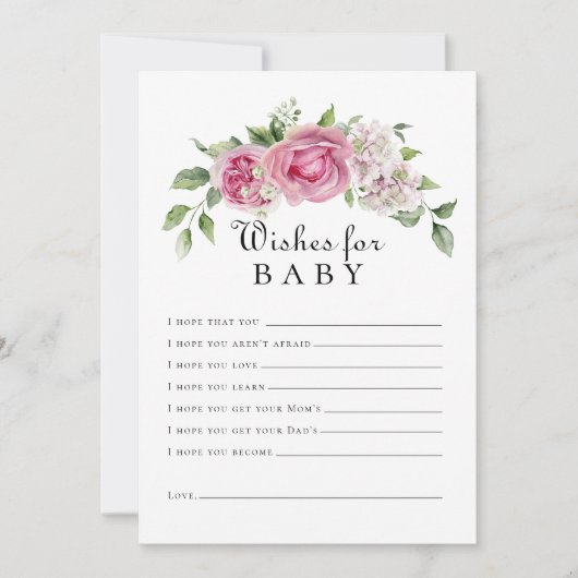 Rosa Rose Hydrangea Blumengestelle Wünsche für Bab Einladung (Vorderseite)