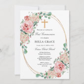 Rosa Rose Hydrangea Erste Heilige Kommune Einladung (Vorderseite)