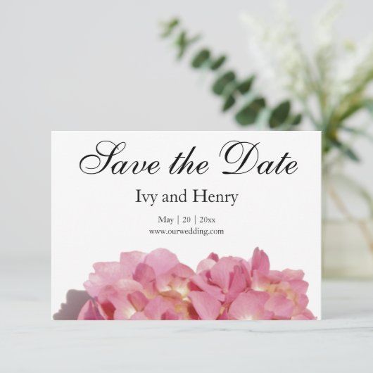 Rosa Rose Hydrangea Save The Date (Stehend Vorderseite)