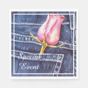 Rosa Rose im Denim Pocket Party Serviette