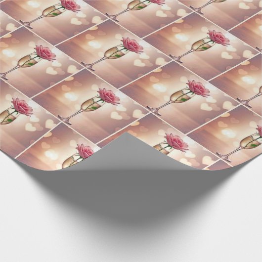 Rosa Rose in Champagnerflut Geschenkpapier (Ecke)