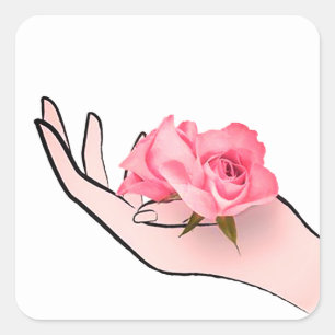 Rosa Rose in der Hand Quadratischer Aufkleber