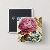 Rosa Rose in der vollen Blüte Button (Vorne & Hinten)