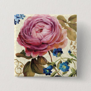 Rosa Rose in der vollen Blüte Button