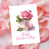 Rosa Rose in einer Schachtel Valentinstag Tageskar Mitteilungskarte