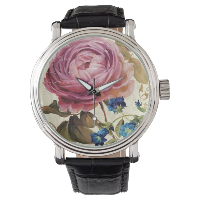 Rosa Rose in Vollblut Armbanduhr (Vorderseite)