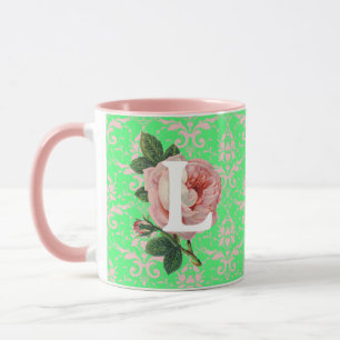 Rosa Rose Initial Vintag Green Pattern Tasse