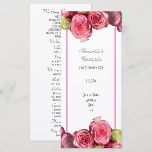 Rosa Rose Kirchenhochzeit in Flornosa Programm (Vorne/Hinten)