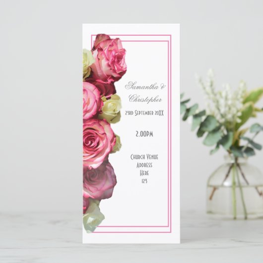 Rosa Rose Kirchenhochzeit Programm (Stehend Vorderseite)