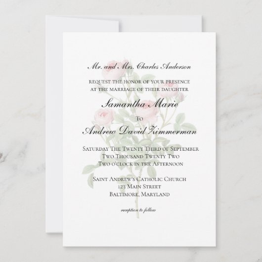 Rosa Rose Klassische formale Hochzeit Einladung (Vorderseite)
