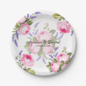 Rosa Rose & Lavendel Hochzeitspapier-Teller Pappteller (Vorderseite)