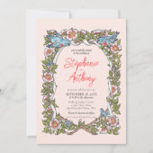 Rosa Rose & Love Bird Pastel Border Wedding Einladung (Vorderseite)