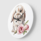 Rosa Rose Love Eared Bunny Rabbit Große Wanduhr (Winkel)
