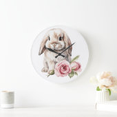 Rosa Rose Love Eared Bunny Rabbit Große Wanduhr (Zuhause)