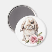 Rosa Rose Love Eared Bunny Rabbit Magnet (Vorderseite/Rückseite)