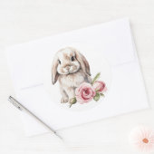 Rosa Rose Love Eared Bunny Rabbit Runder Aufkleber (Umschlag)