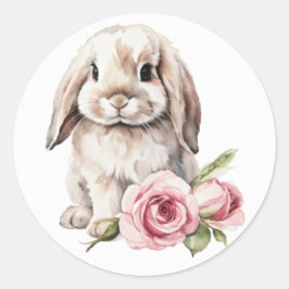 Rosa Rose Love Eared Bunny Rabbit Runder Aufkleber