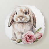 Rosa Rose Love Eared Bunny Rabbit Rundes Kissen (Vorderseite)