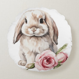Rosa Rose Love Eared Bunny Rabbit Rundes Kissen