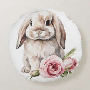Rosa Rose Love Eared Bunny Rabbit Rundes Kissen