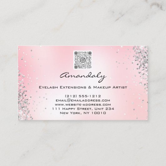 Rosa Rose Makeup Glitzer Lipstick-Logo QR-Code Visitenkarte (Rückseite)