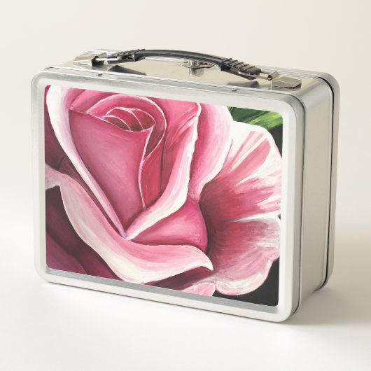 Rosa Rose Metall Brotdose (Rückseite)