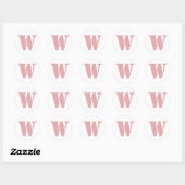 Rosa Rose Minimalistischer Monogramm Runder Aufkleber (Blatt)