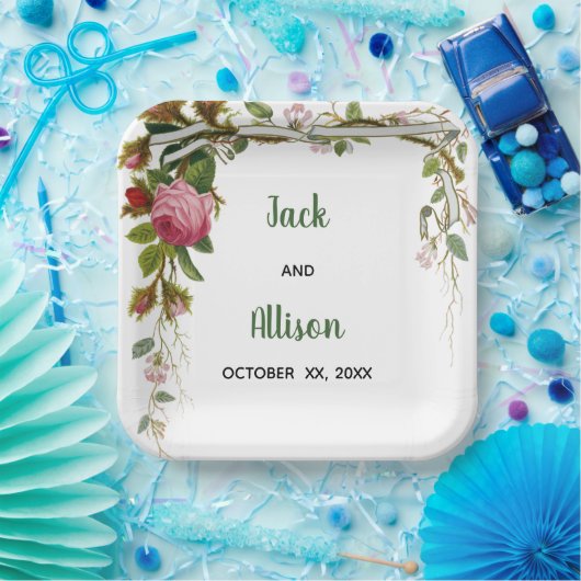 Rosa Rose Minimalistisches Blumengrün Pappteller (Party)