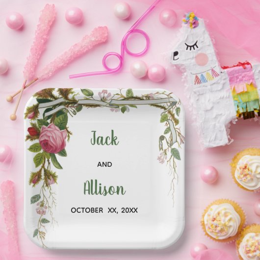 Rosa Rose Minimalistisches Blumengrün Pappteller (Party)