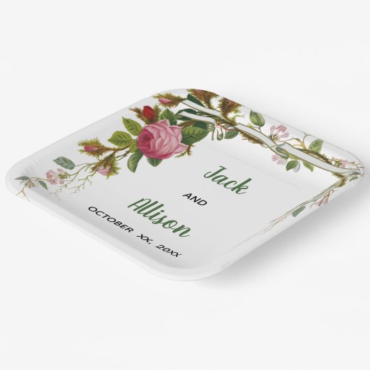 Rosa Rose Minimalistisches Blumengrün Pappteller (Gewinkelt)