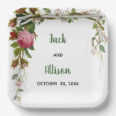 Rosa Rose Minimalistisches Blumengrün Pappteller (Vorderseite)