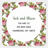 Rosa Rose Minimalistisches Blumengrün Quadratischer Aufkleber (Vorderseite)