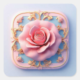 Rosa Rose mit aufwändigen Details zu den goldenen  Quadratischer Aufkleber