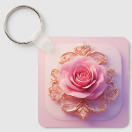 Rosa Rose mit aufwändigen Details zu den goldenen  Schlüsselanhänger