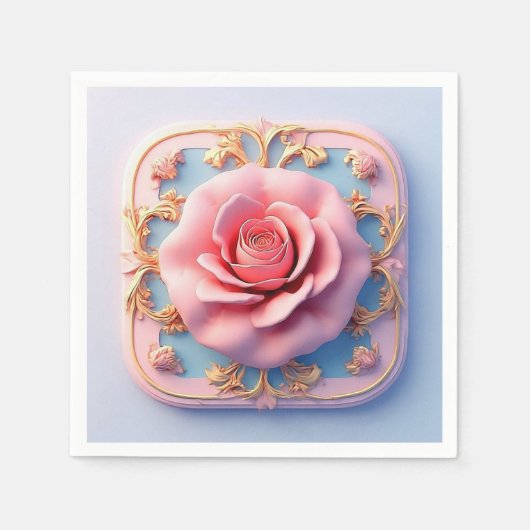 Rosa Rose mit aufwändigen Details zu den goldenen Serviette (Vorderseite)