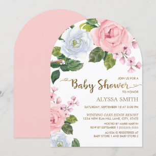 Rosa Rose mit Blumen Arch Babydusche Einladung