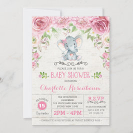 Rosa Rose mit Blumen Elefant Baby Dusche Einladung